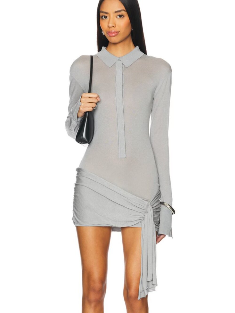 NEW LIONESS Soho Mini Dress in Gray Grey Long Sleeve Bodycon Small S